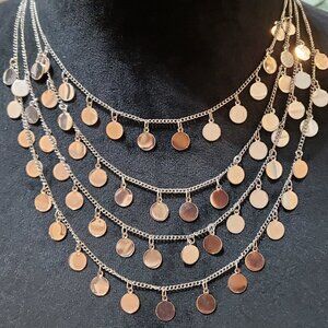 PARA TI Womens Gold Tone 4 Strand Coins Charm Bib Statement Necklace